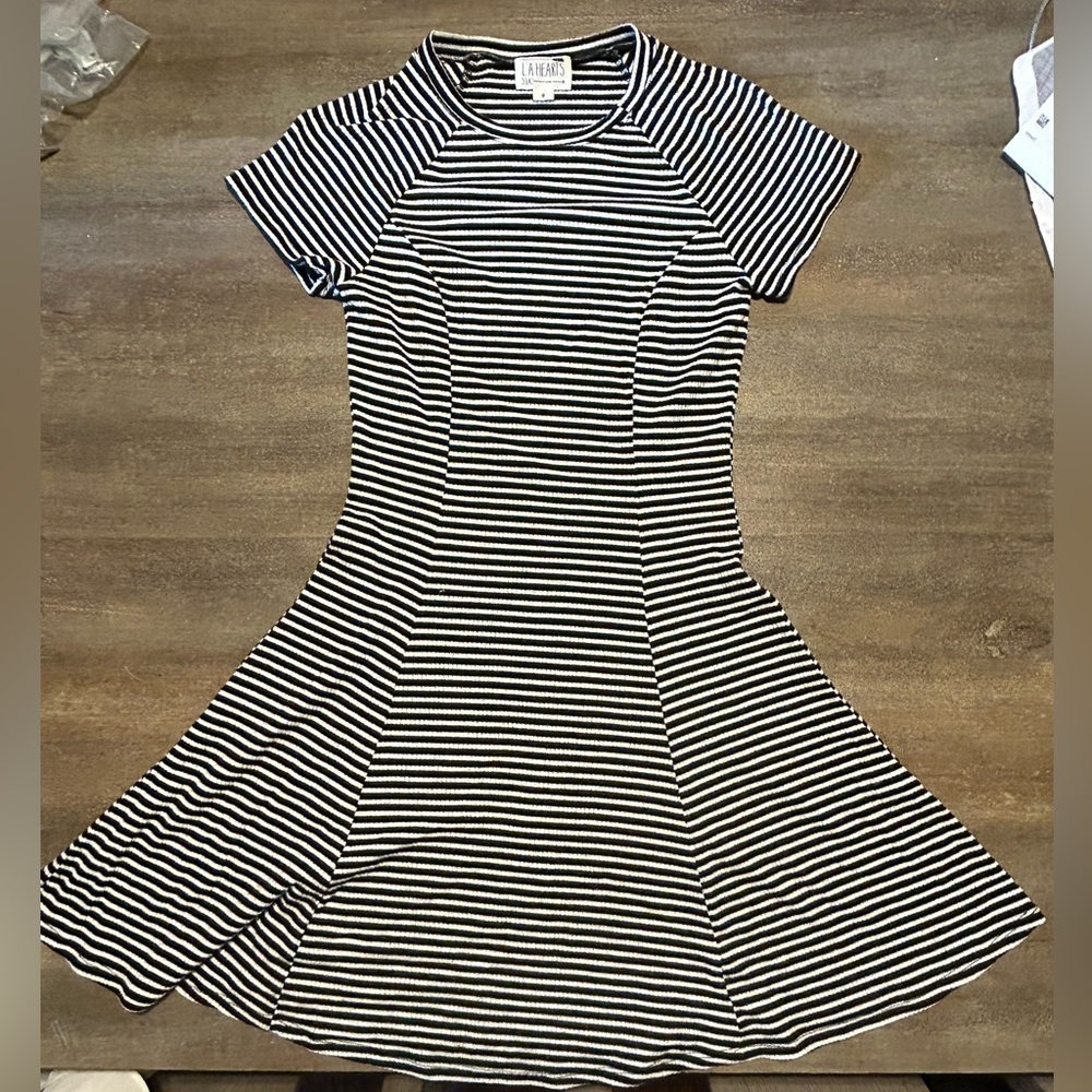 Black and white striped mini dress